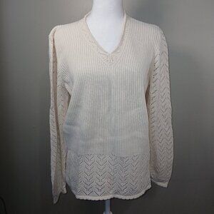 HEARTS OF PALM CREAM SWEATER LONG SLEEVE WOMENS SIZE VNECK MEDIUM